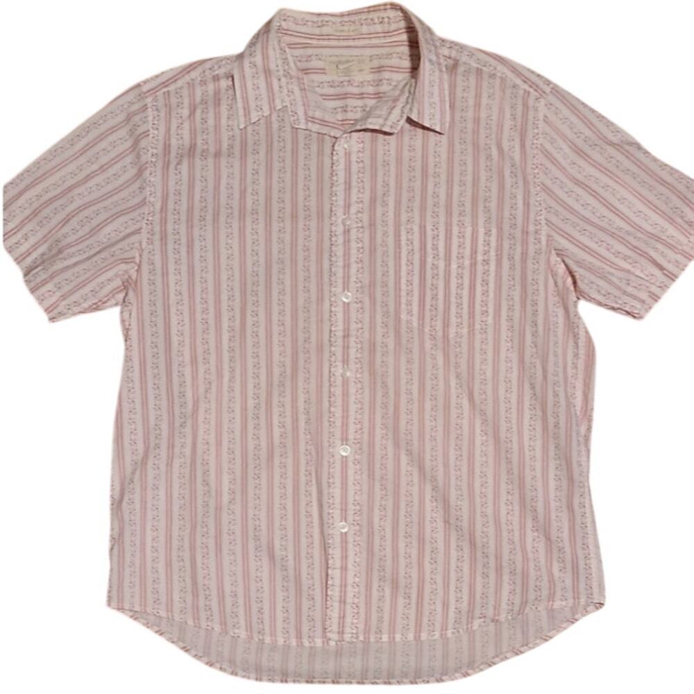 Vintage American Eagle Slim Fit Red Pink White Floral Stripe Short Sleeve